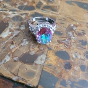 Source Unknown Silver Ring with Purple and Blue Gemstone